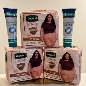 FEMENINE INTIMATE BUNDLE Depend Silhouette XL and Assurance Cleansing Cream.